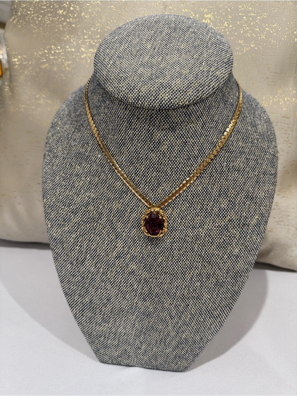 Dior Gold-Tone Chain Necklace with Amethyst-Colored Pendant
